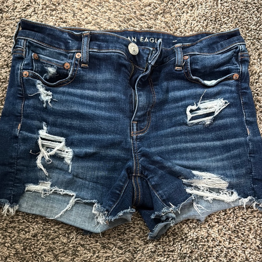American Eagle Outfitters Blue Distressed Jean Shorts